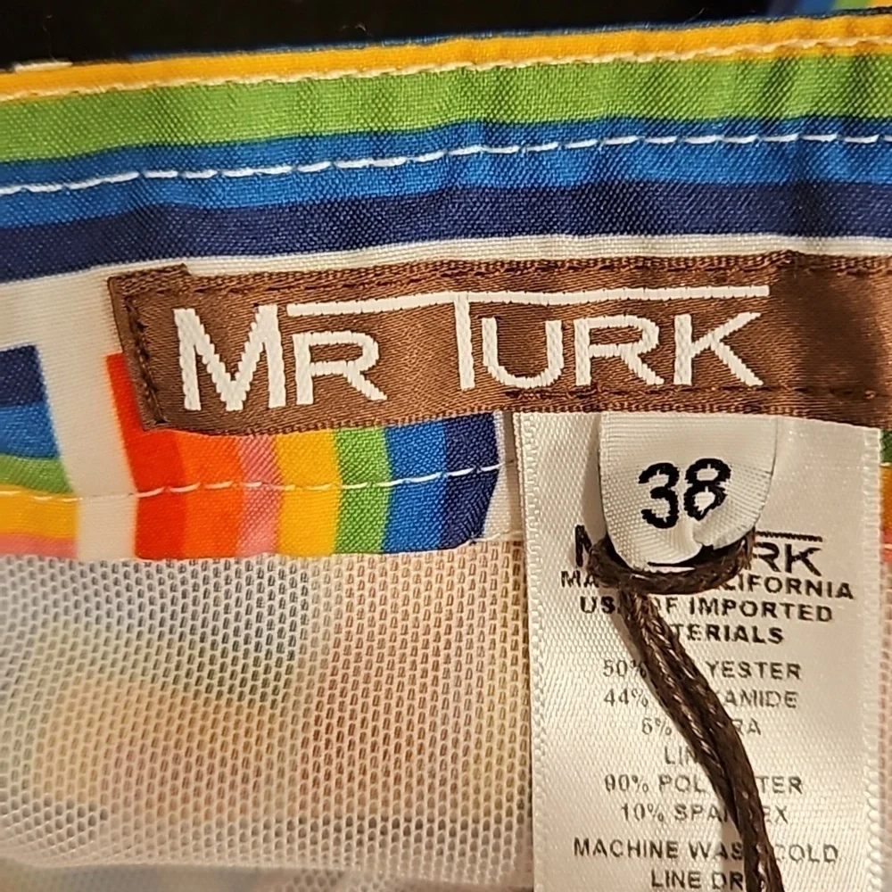 MR TURK by TRINA TURK Chico Swim Trunk ~ Pride Maze Tile Print 38 NWT